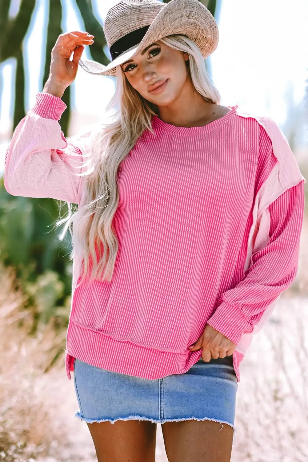 Chic colorblock cable knit sweatshirt - Love Salve 