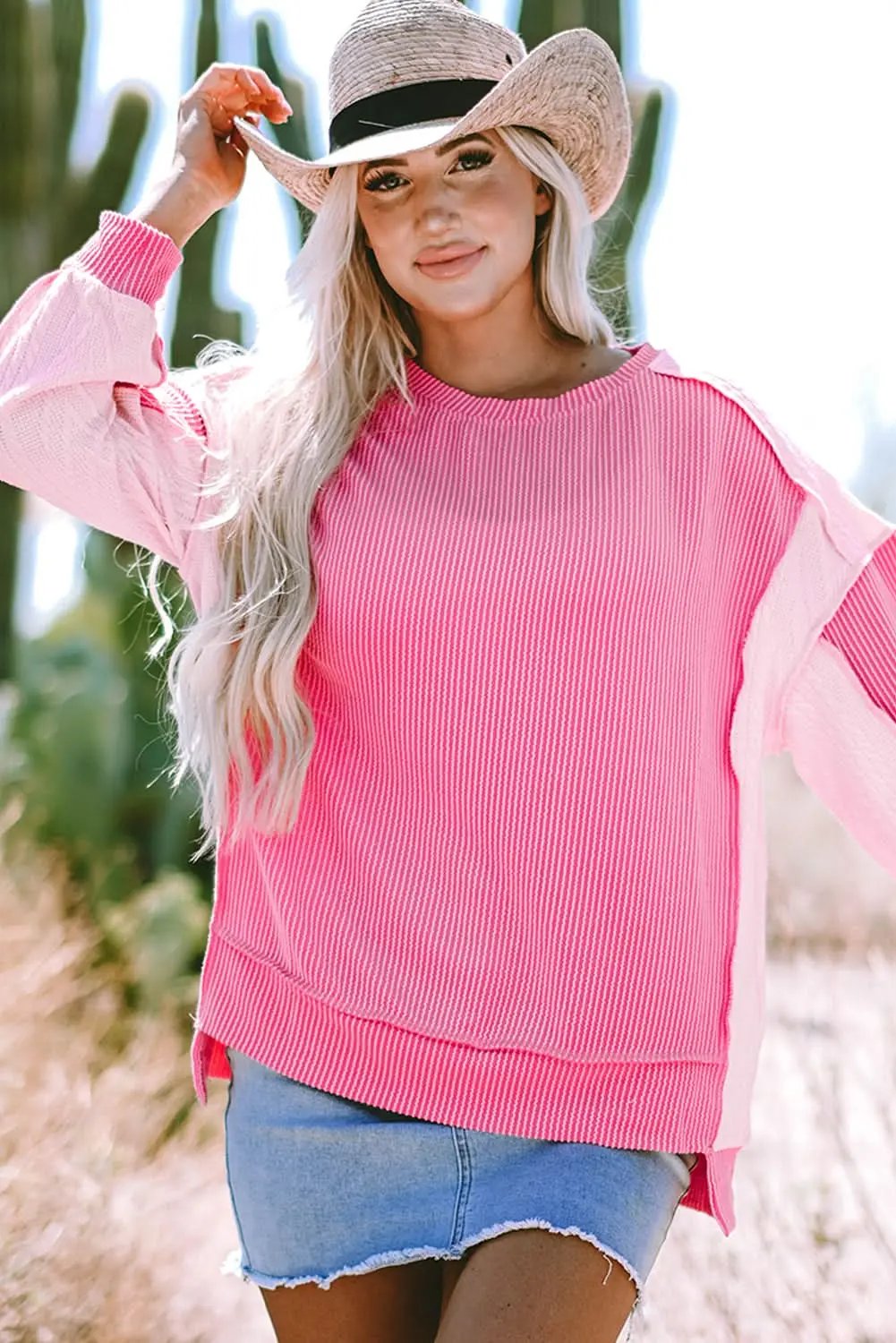 Chic colorblock cable knit sweatshirt - Love Salve 