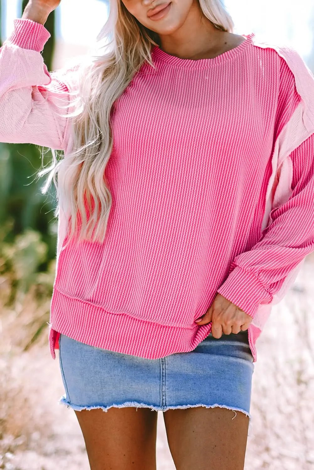 Chic colorblock cable knit sweatshirt - Love Salve 