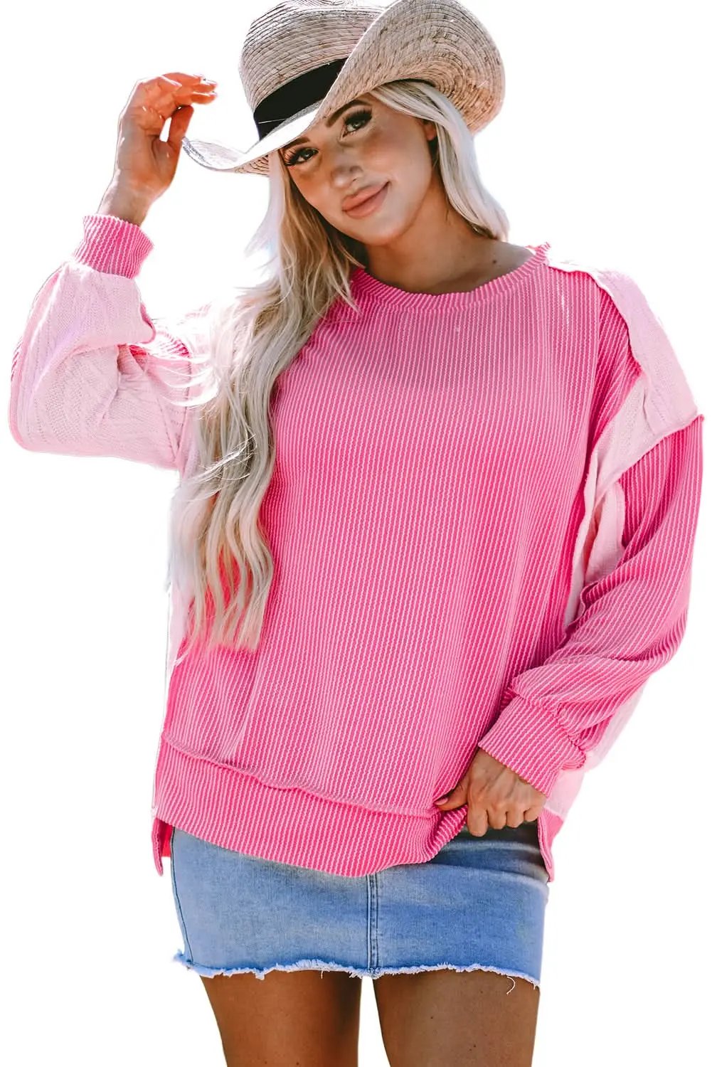 Chic colorblock cable knit sweatshirt - Love Salve 