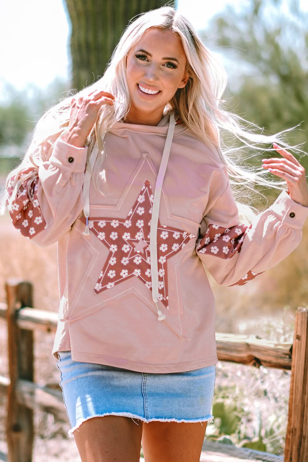 Floral star patchwork hoodie - Love Salve 
