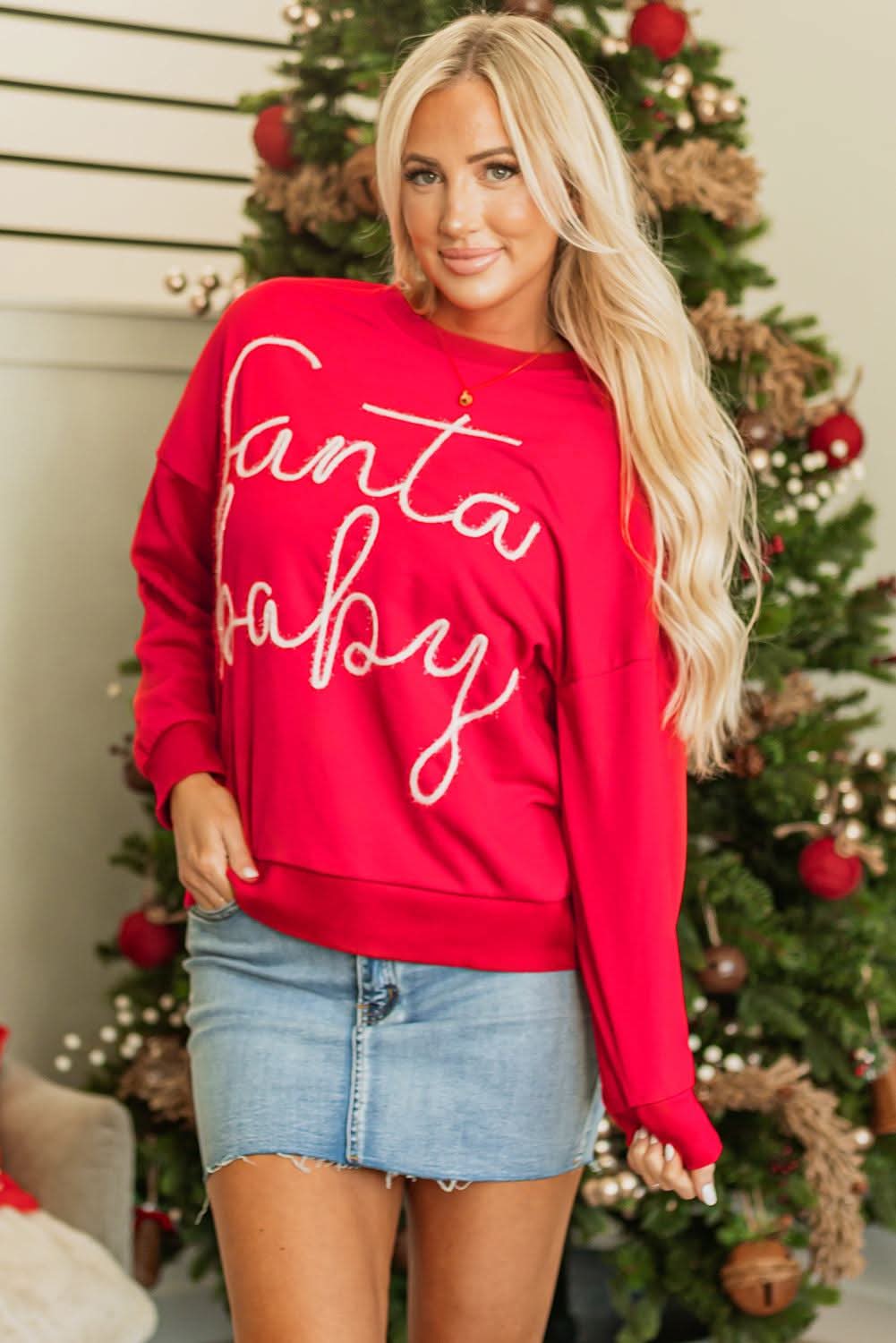 Cozy red Santa baby sweatshirt - Love Salve 