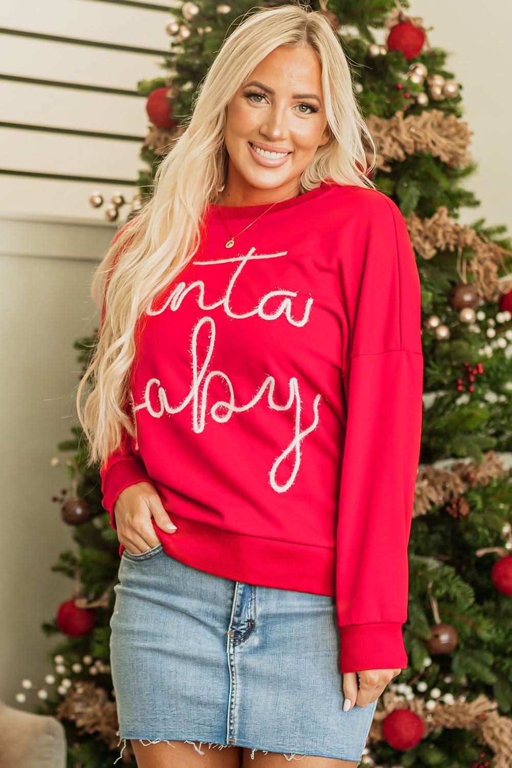 Cozy red Santa baby sweatshirt - Love Salve 