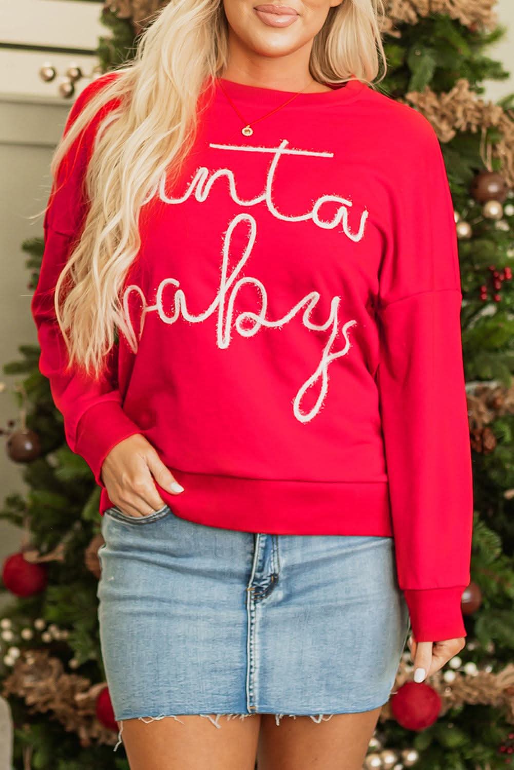 Cozy red Santa baby sweatshirt - Love Salve 