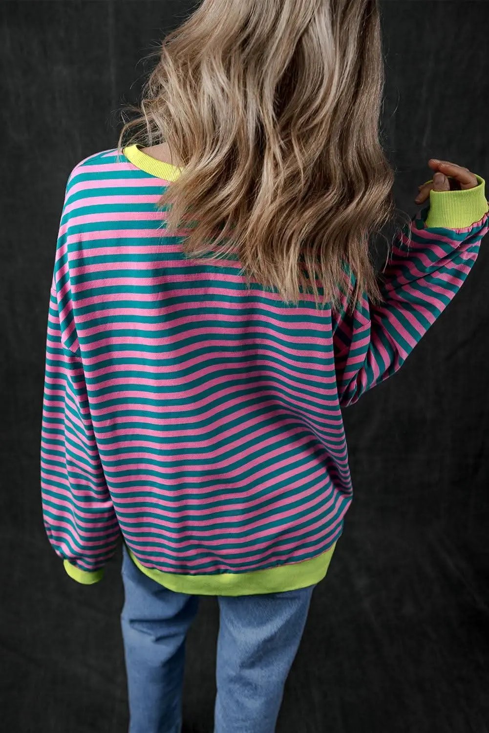 Trendy oversized green striped pullover - Love Salve 