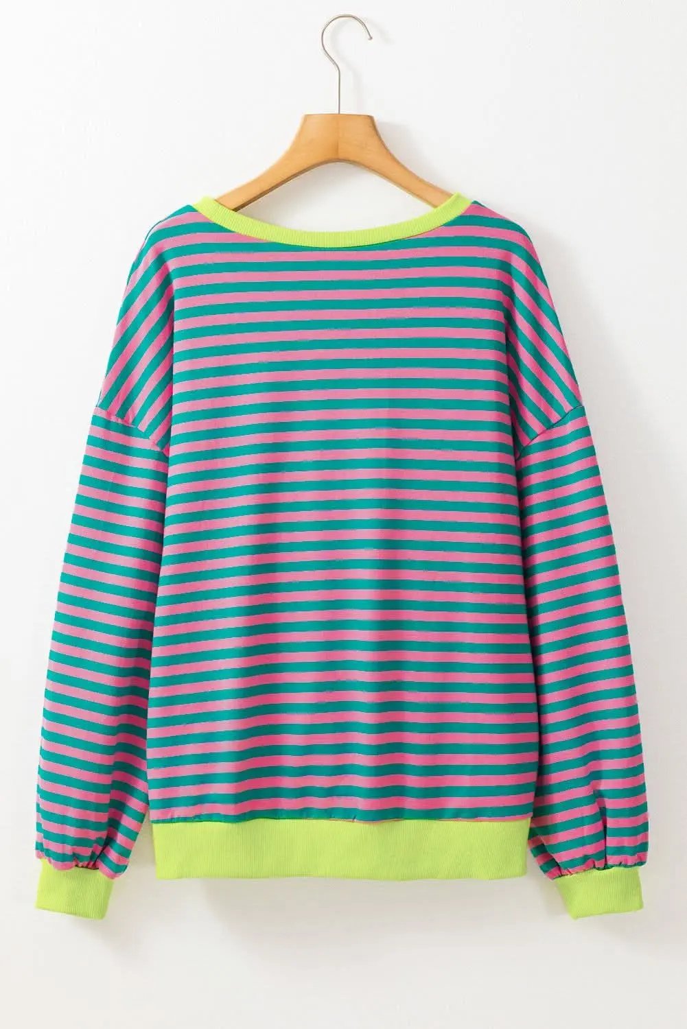 Trendy oversized green striped pullover - Love Salve 