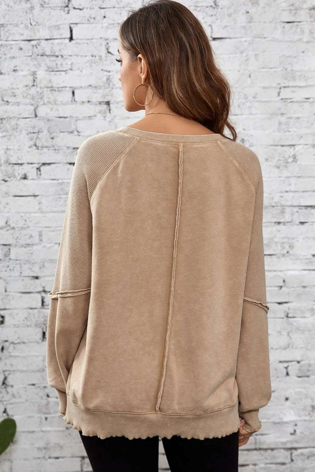 Chic light beige waffle knit sweatshirt - Love Salve 