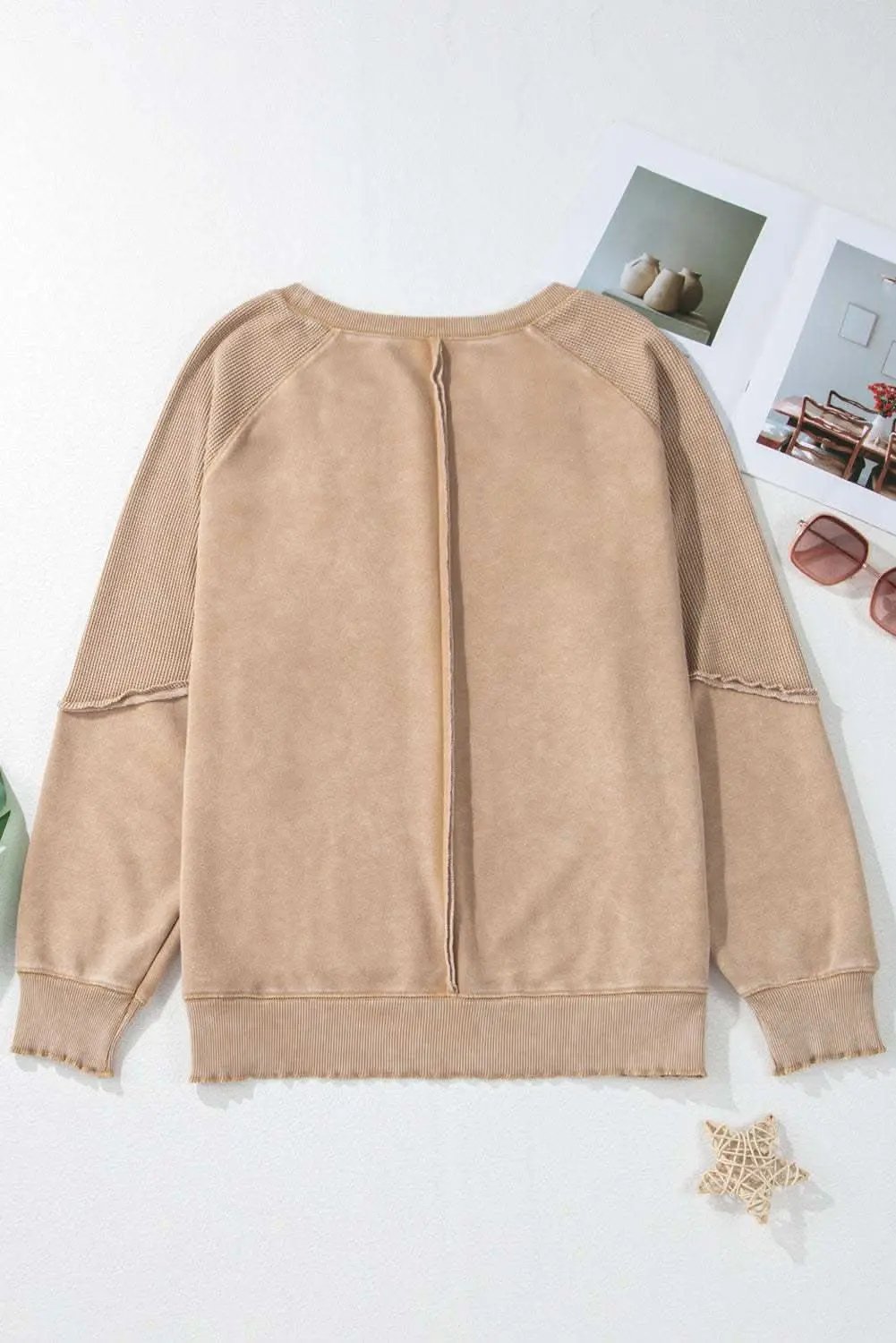 Chic light beige waffle knit sweatshirt - Love Salve 