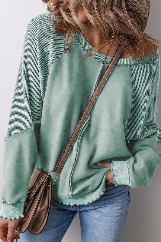 Mineral blue waffle knit sweatshirt - Love Salve 
