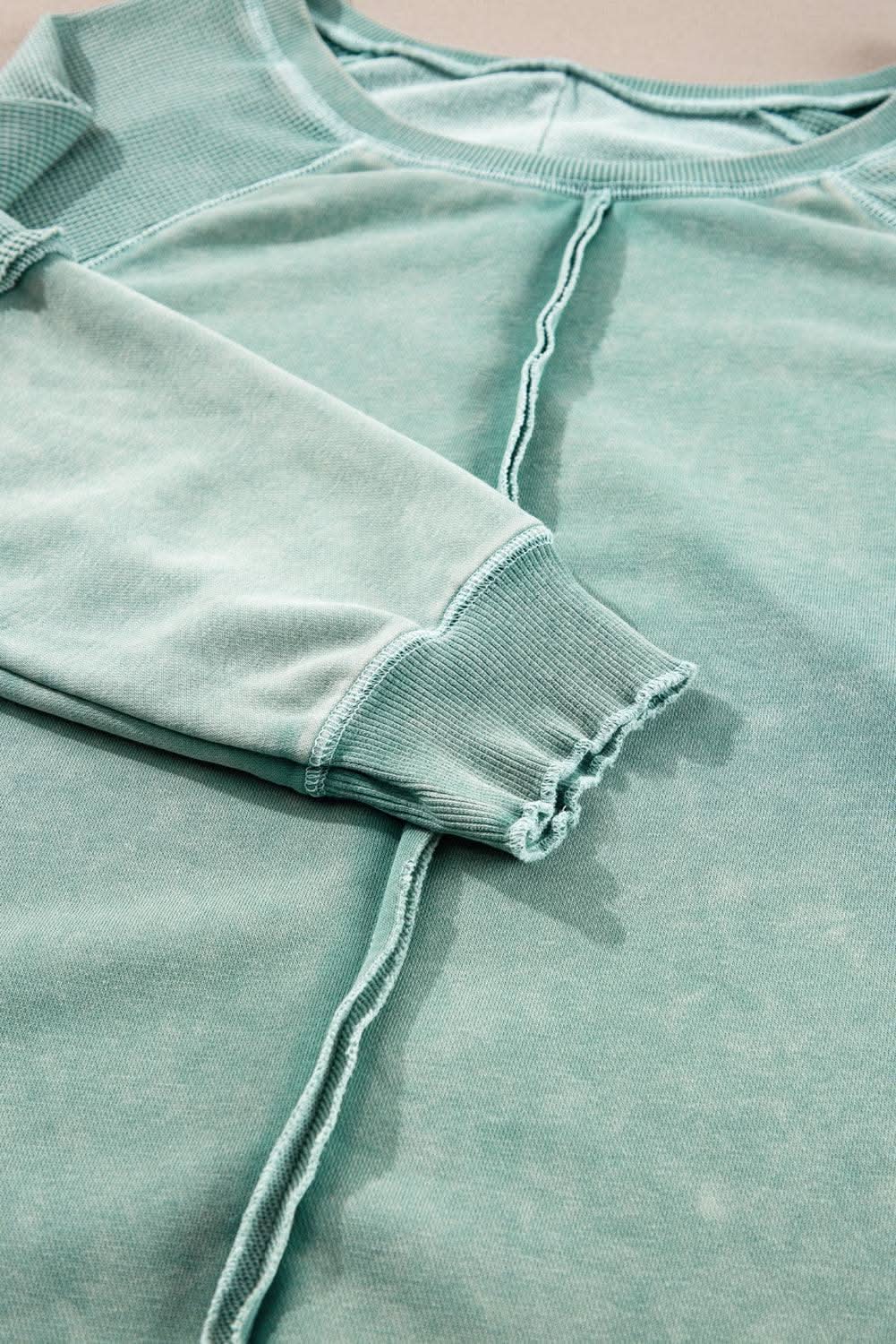 Mineral blue waffle knit sweatshirt - Love Salve 