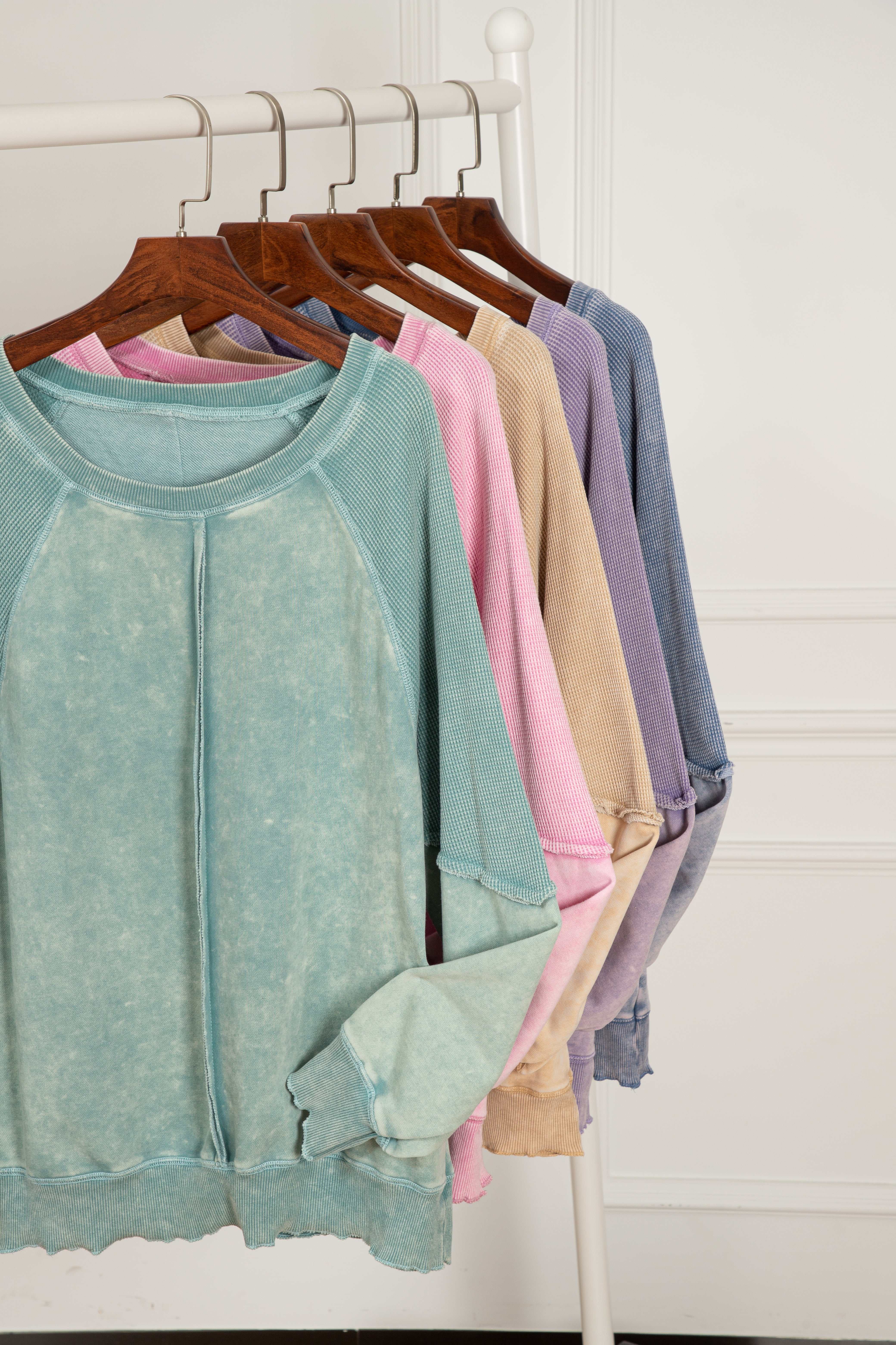 Mineral blue waffle knit sweatshirt - Love Salve 