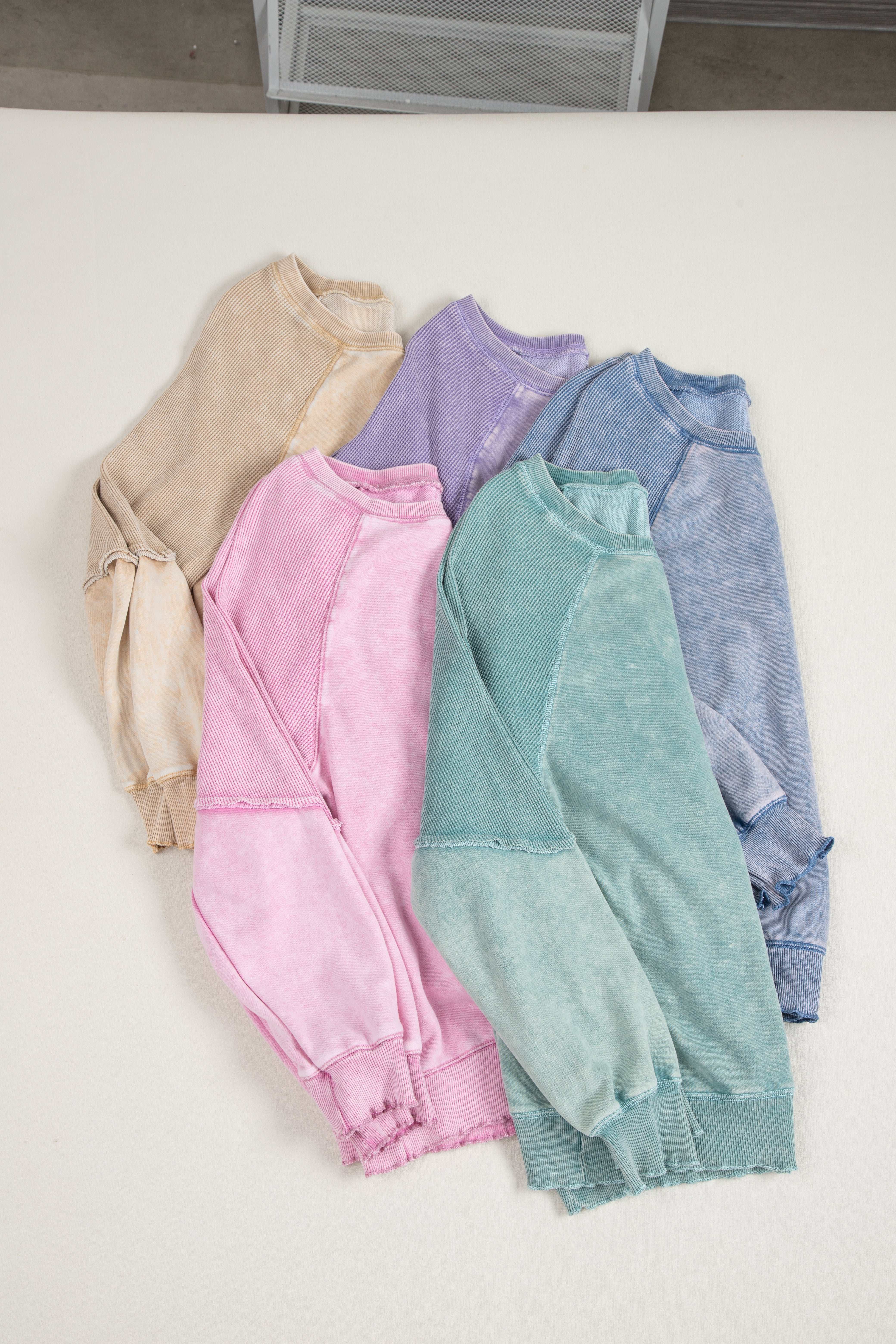 Mineral blue waffle knit sweatshirt - Love Salve 