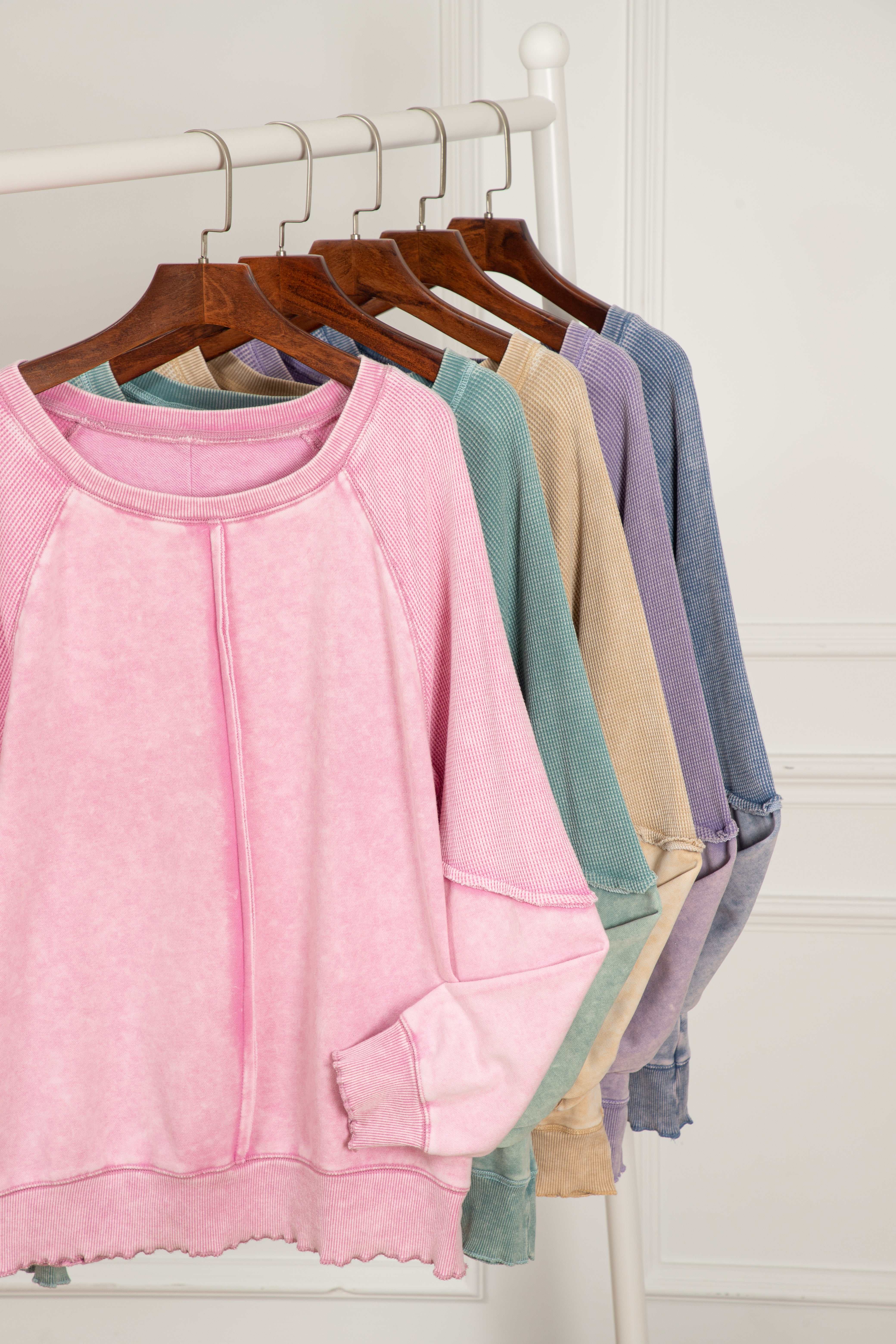 Mineral blue waffle knit sweatshirt - Love Salve 