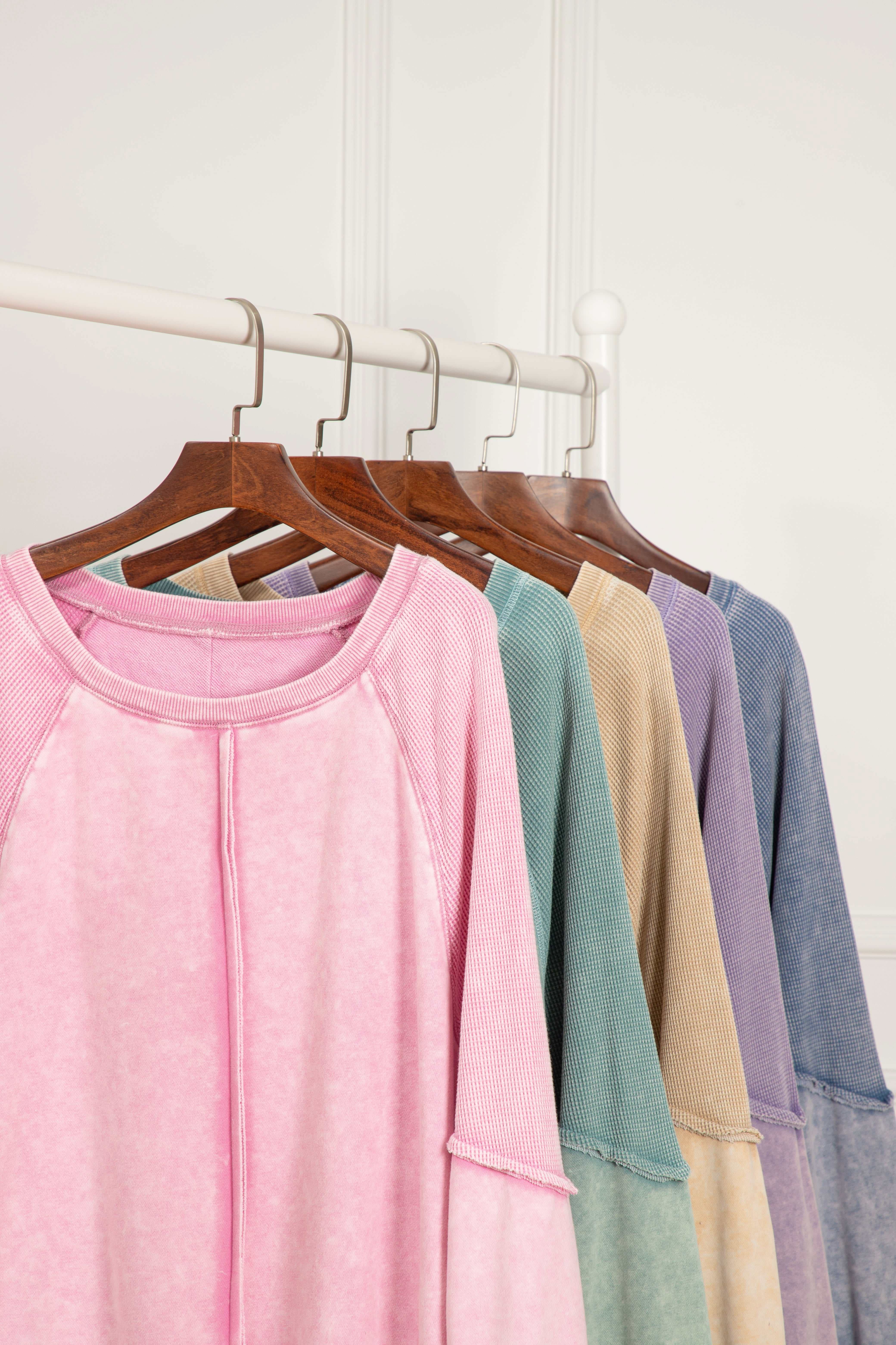 Mineral blue waffle knit sweatshirt - Love Salve 