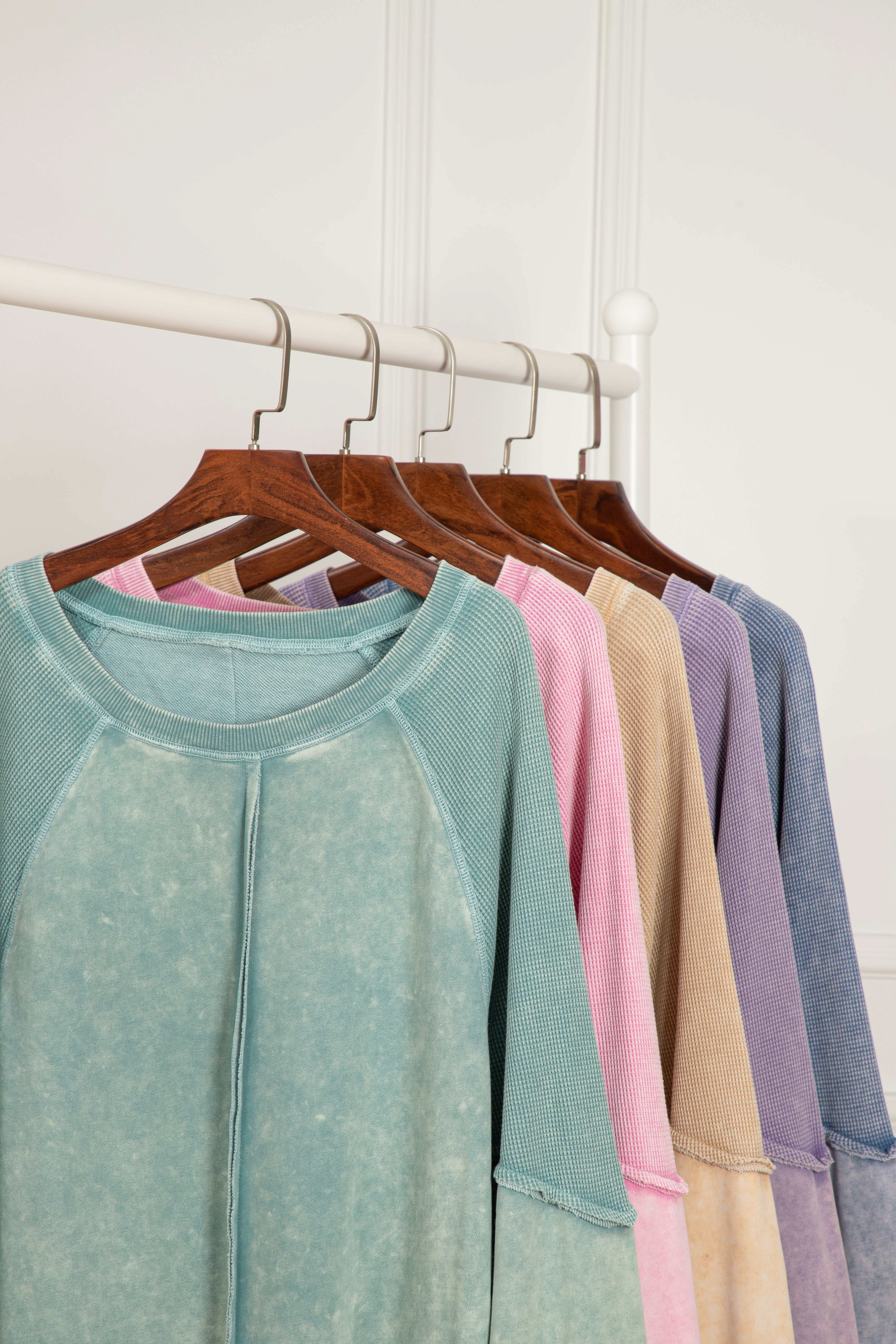 Mineral blue waffle knit sweatshirt - Love Salve 