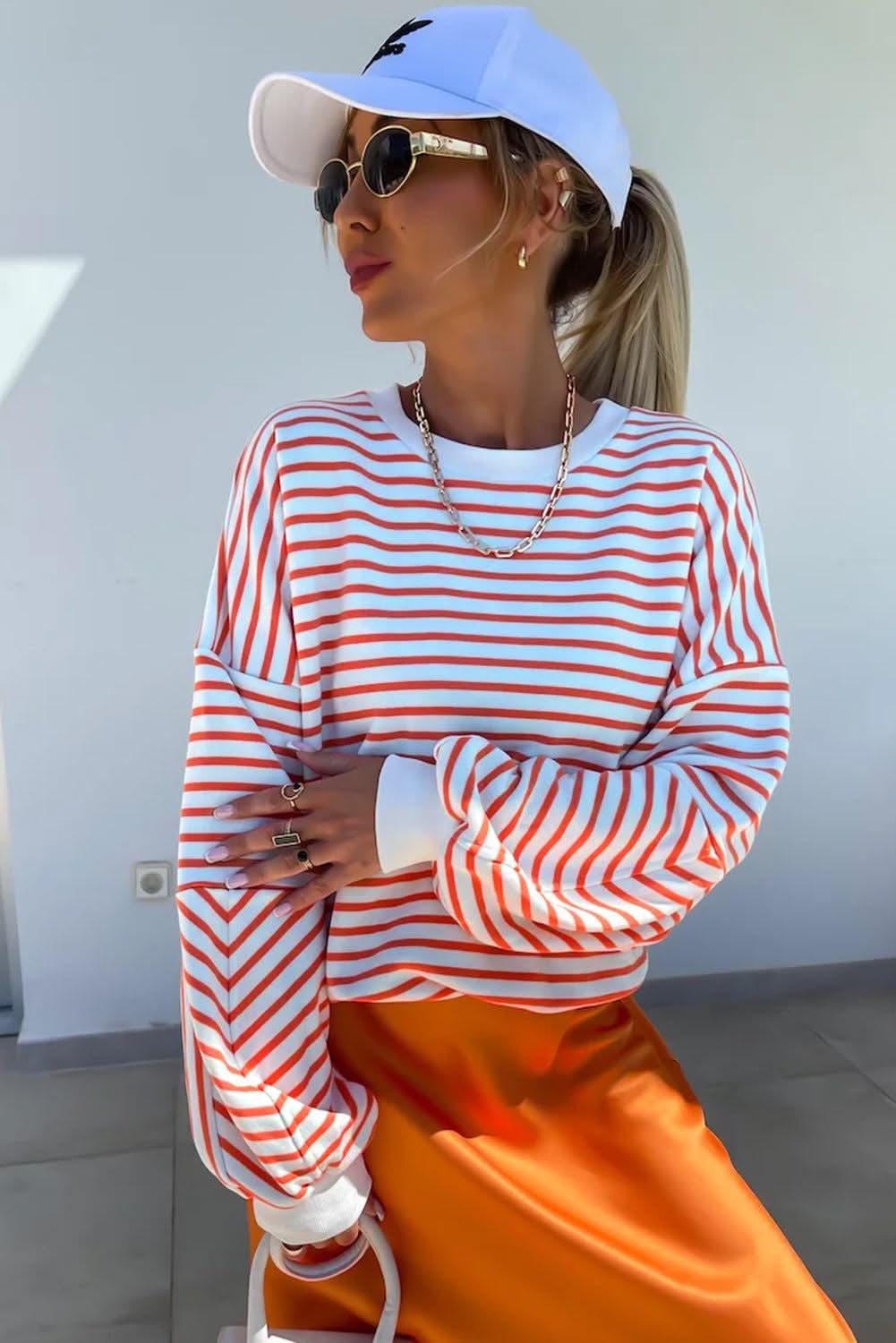 Chic orange stripe oversized sweatshirt - Love Salve 