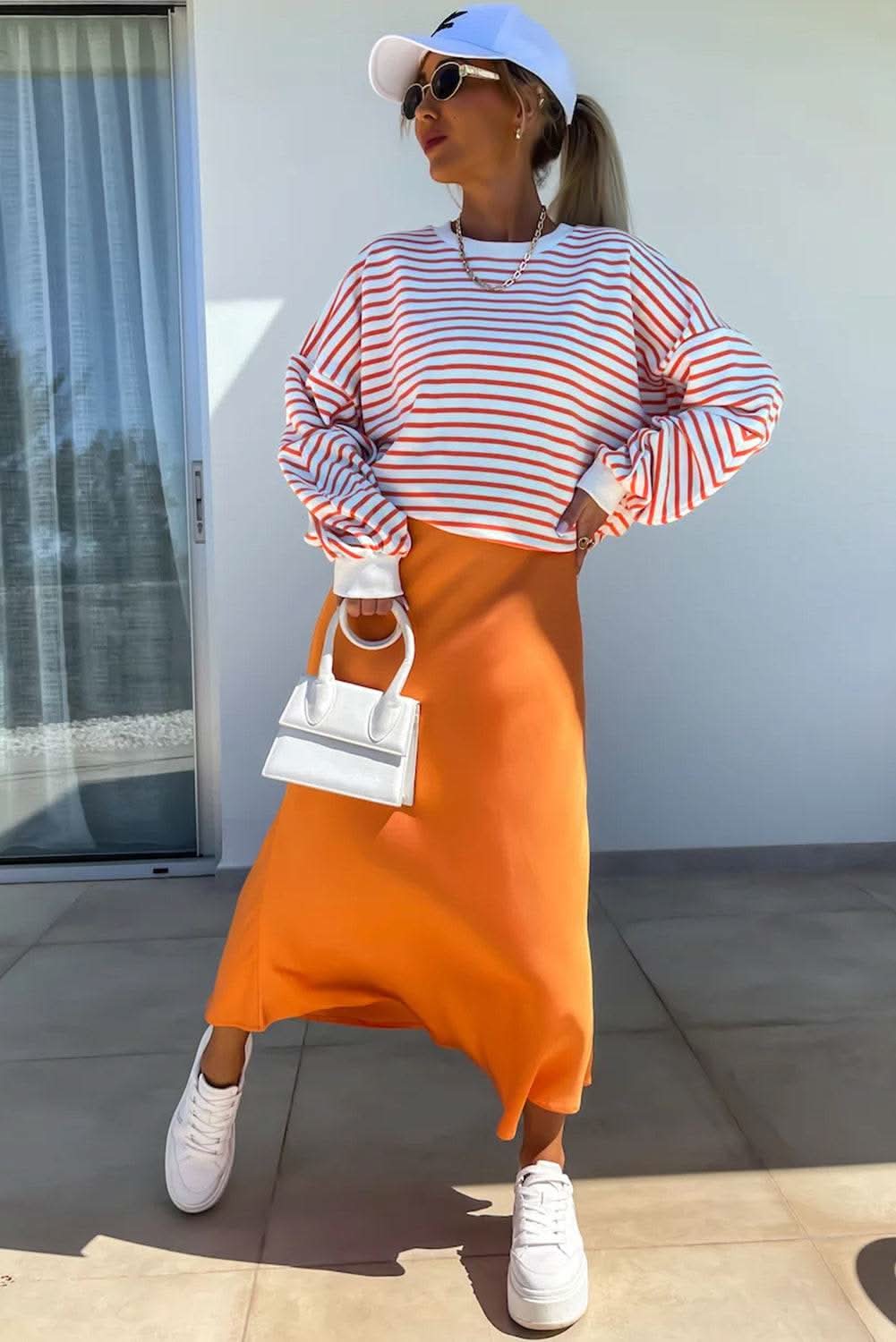 Chic orange stripe oversized sweatshirt - Love Salve 