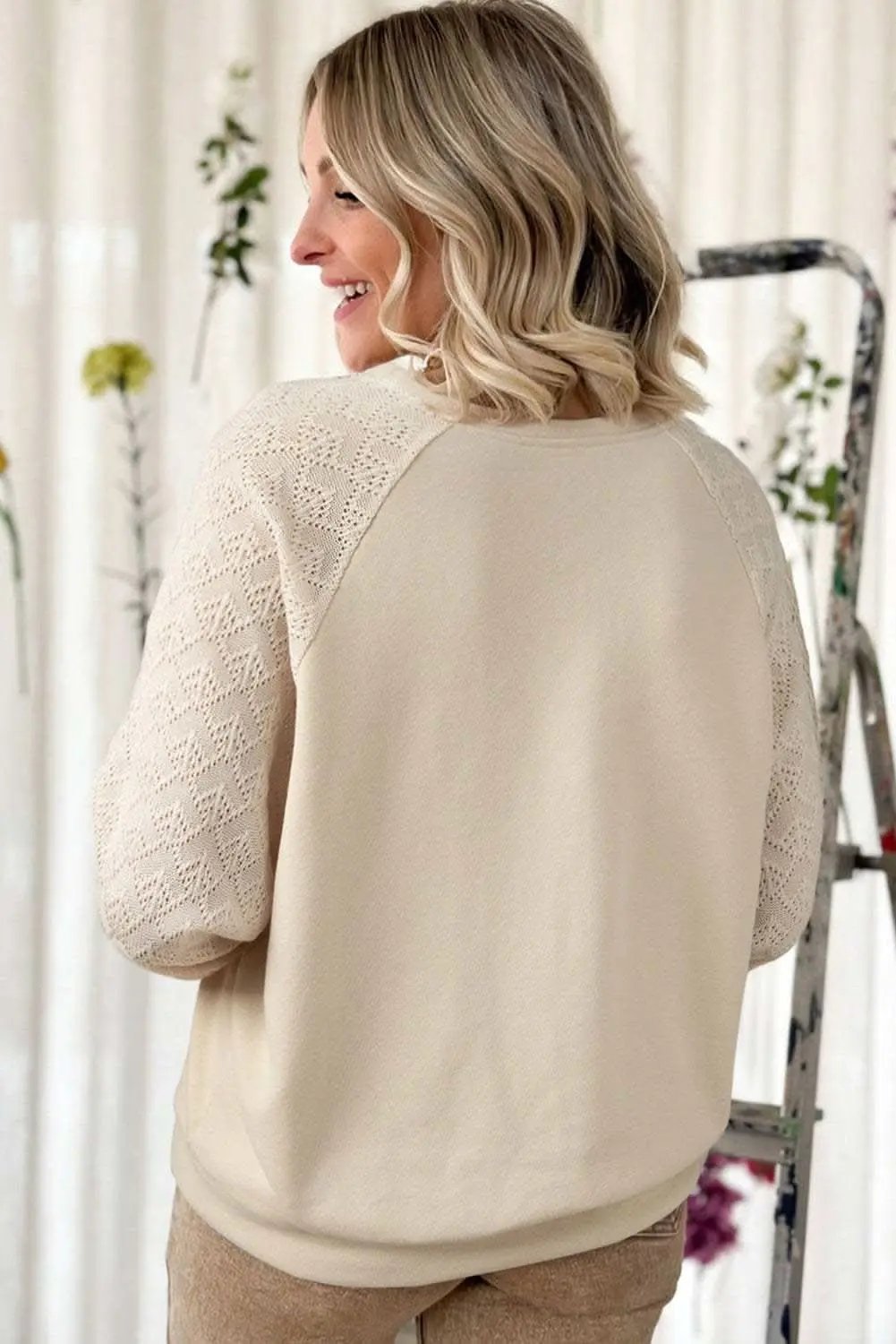 Chic knit patchwork pullover in parchment - Love Salve 