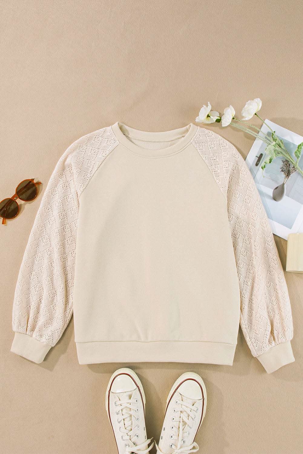 Chic knit patchwork pullover in parchment - Love Salve 