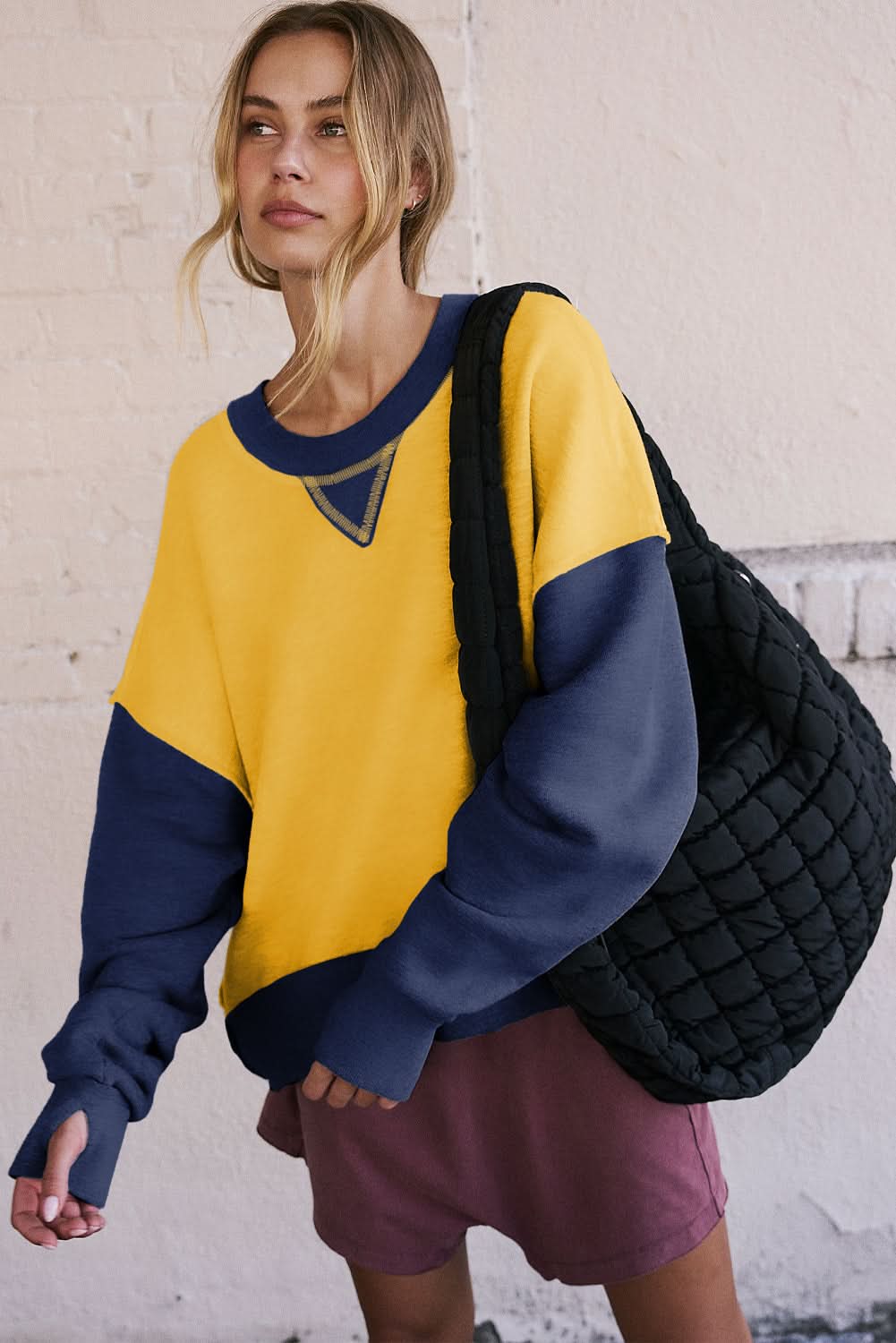 Yellow Color Block Sweatshirt - Love Salve 
