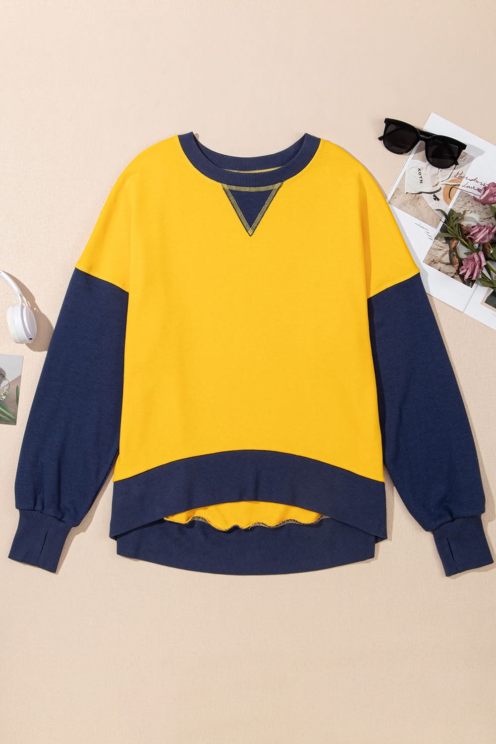 Yellow Color Block Sweatshirt - Love Salve 