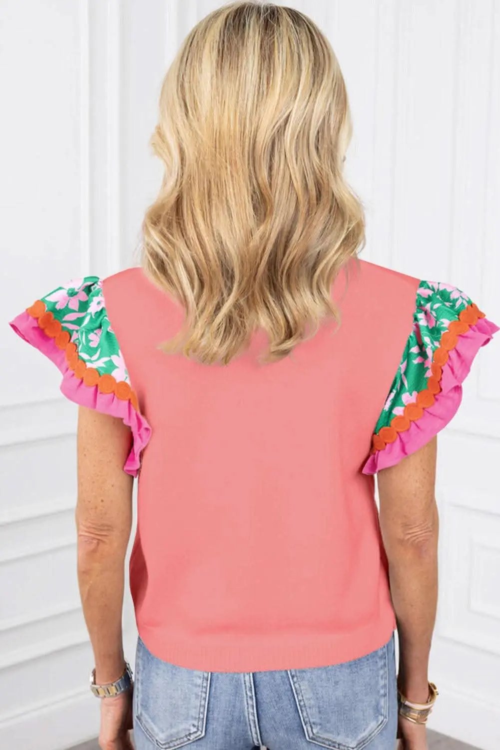 Peach blossom floral top with ricrac - Love Salve 