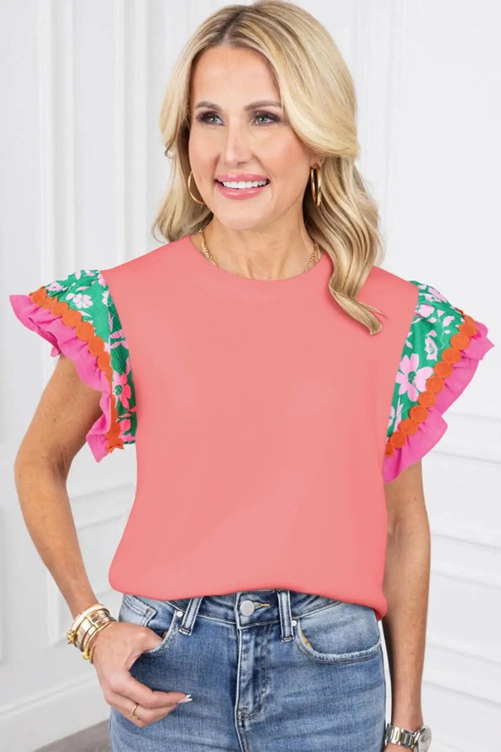 Peach blossom floral top with ricrac - Love Salve 