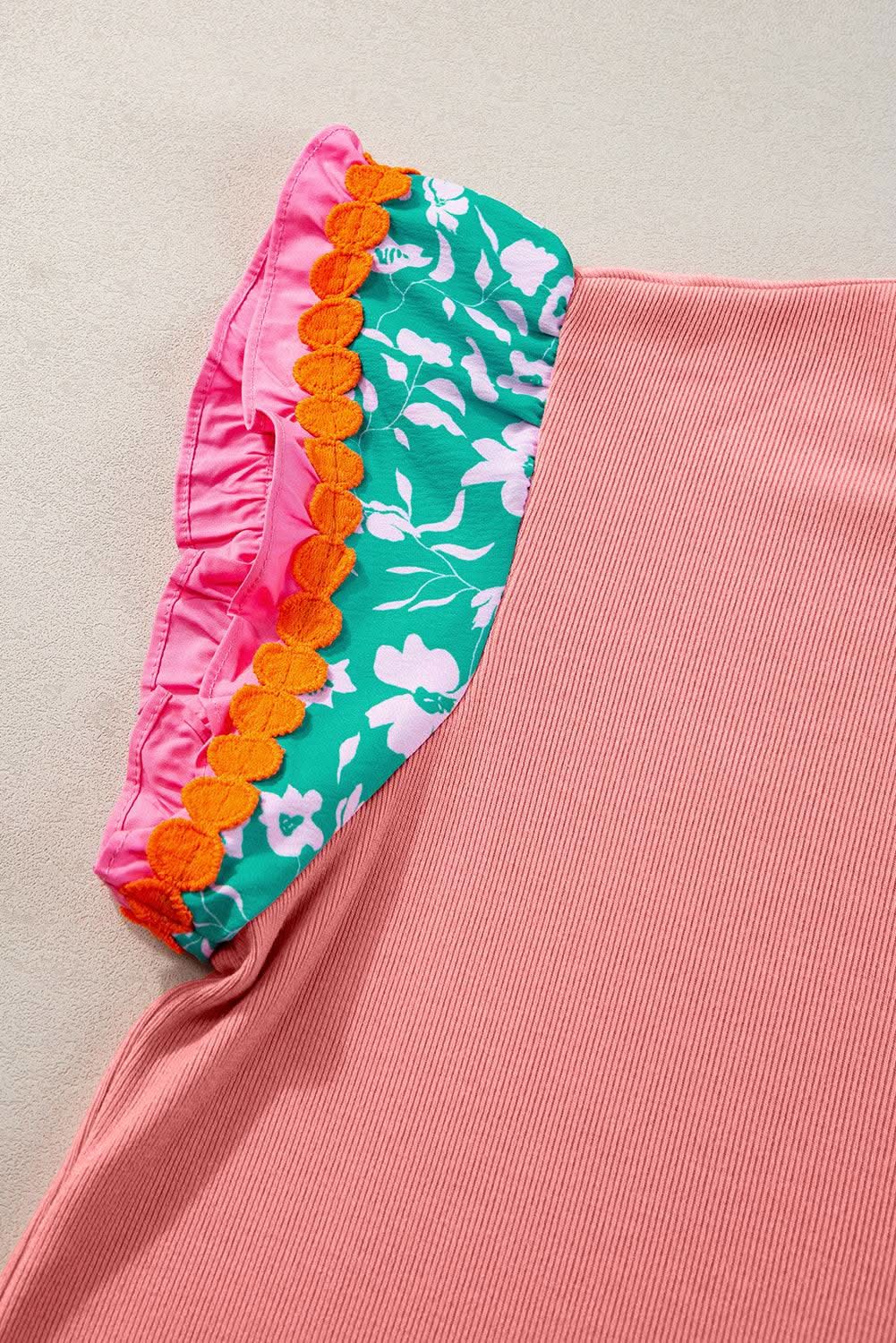 Peach blossom floral top with ricrac - Love Salve 