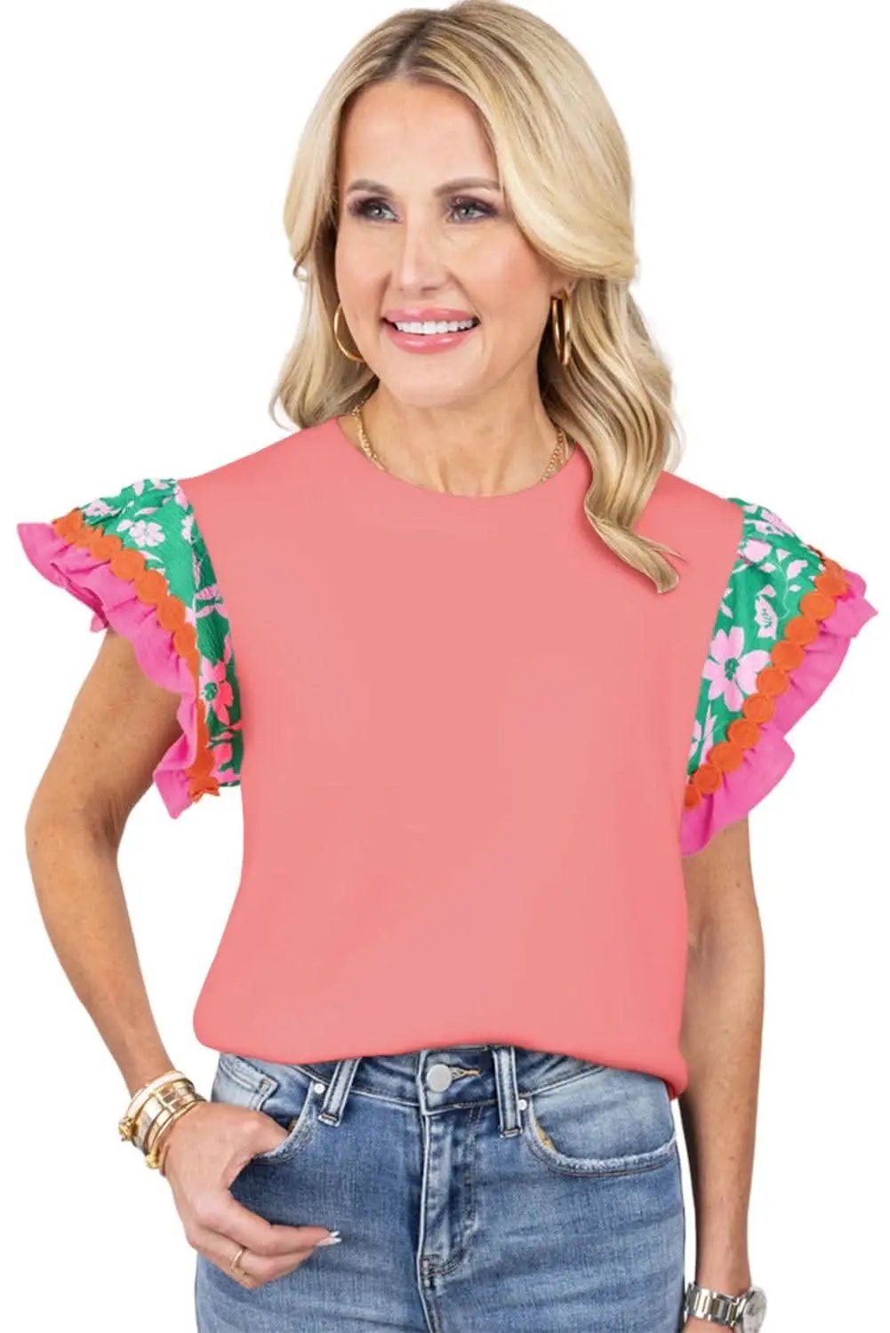 Peach blossom floral top with ricrac - Love Salve 