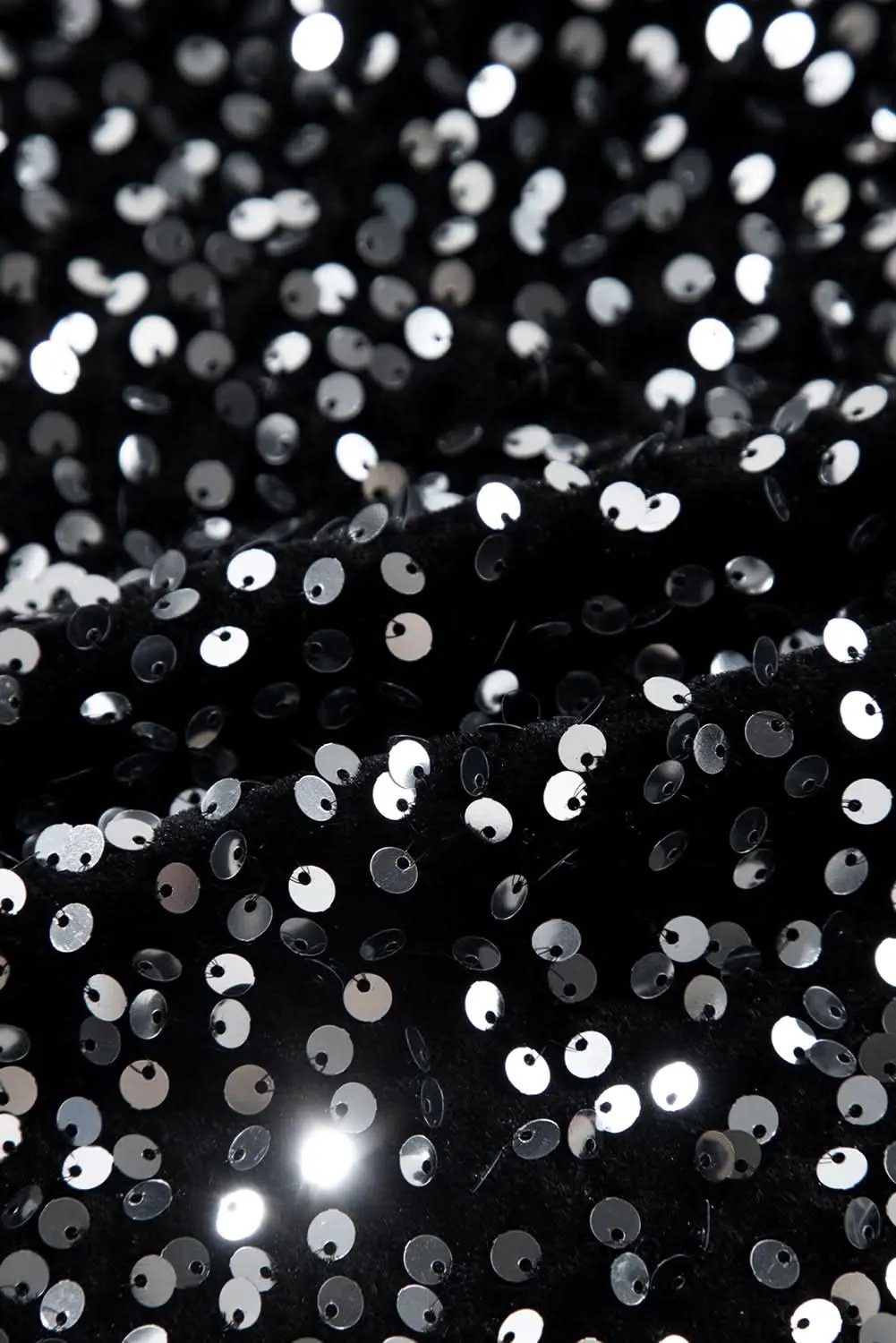 Black Sequined Long Sleeve Crew Neck Cropped Blouse - Love Salve 