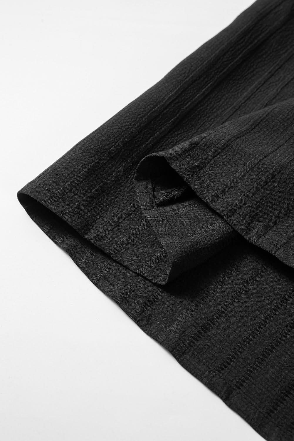 Black Solid Color Textured Buttoned Turn Down Collar Shirt - Love Salve 