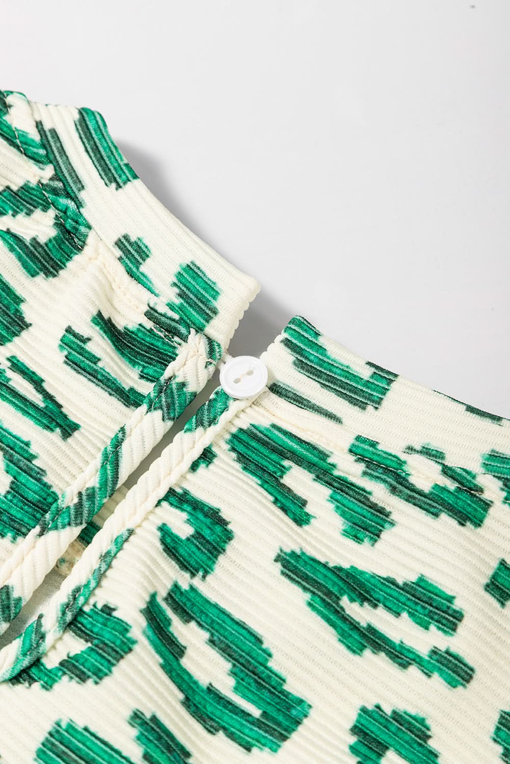 Blackish Green Leopard Print Mock Neck Puff Sleeve Top - Love Salve 