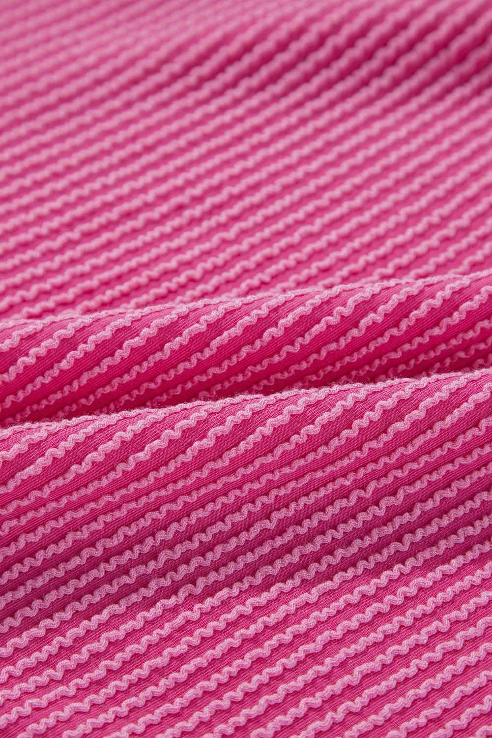 Bright Pink Corded Turn-down V Neck Bubble Sleeve Babydoll Blouse - Love Salve 