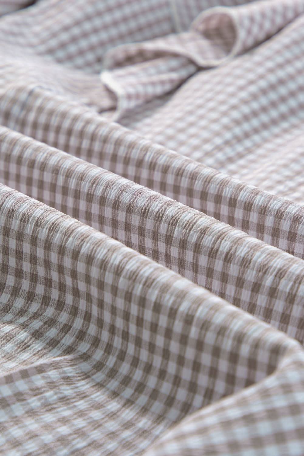 Brown Plaid Flounce Sleeve Notched Neck Ruffled Shirt - Love Salve 