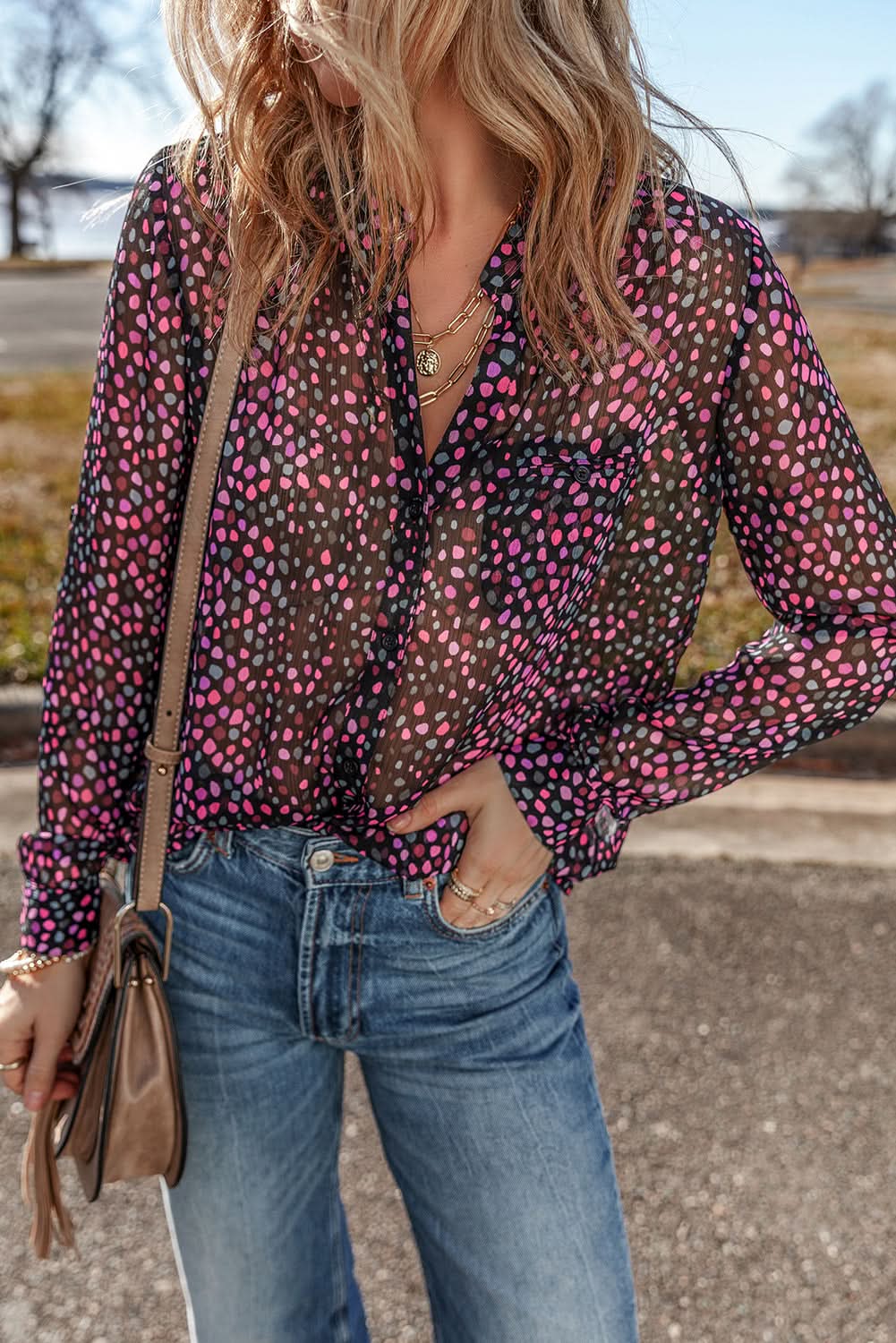 Grape Wine Polka Dot Printed Buttoned Casual Shirt - Love Salve 