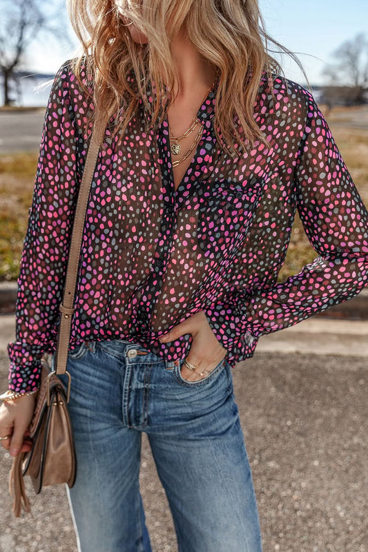Grape Wine Polka Dot Printed Buttoned Casual Shirt - Love Salve 