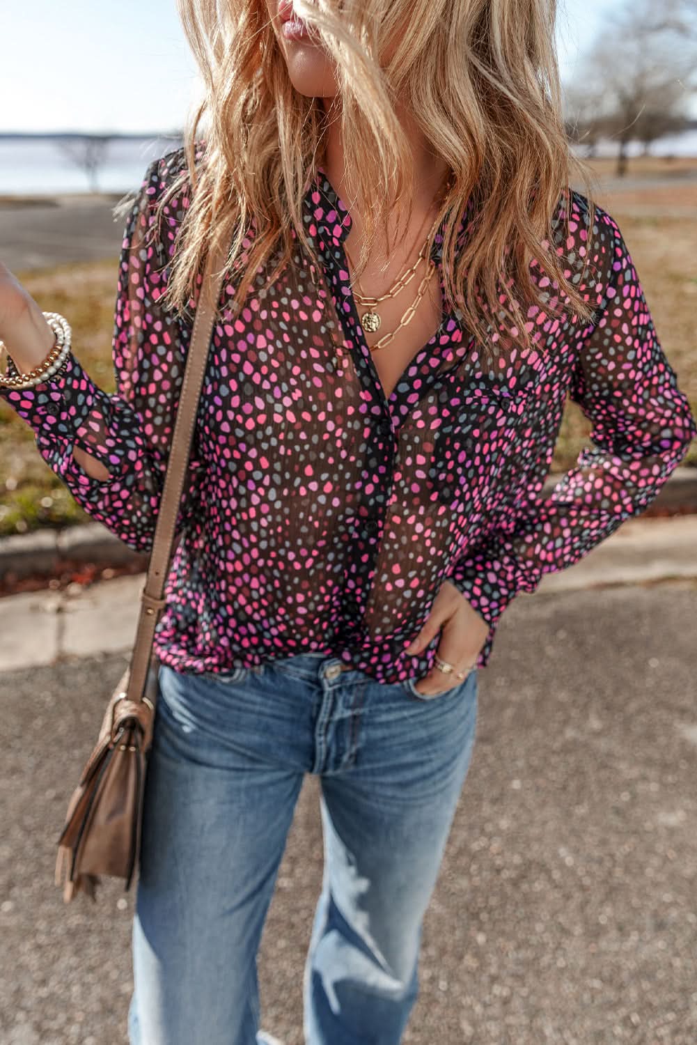 Grape Wine Polka Dot Printed Buttoned Casual Shirt - Love Salve 