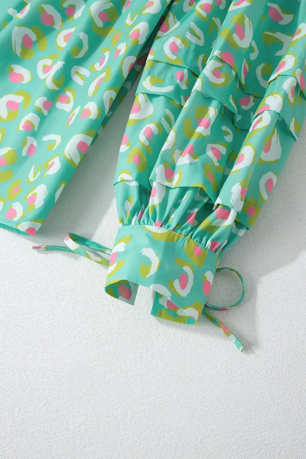 Green Abstract Printed Lace-up Lantern Sleeve Babydoll Blouse - Love Salve 