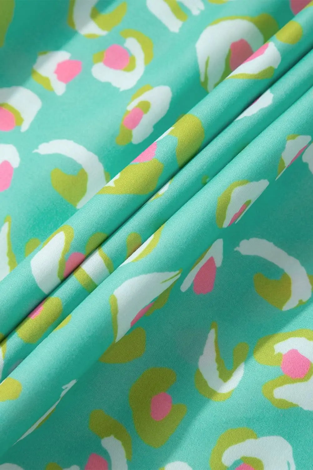 Green Abstract Printed Lace-up Lantern Sleeve Babydoll Blouse - Love Salve 