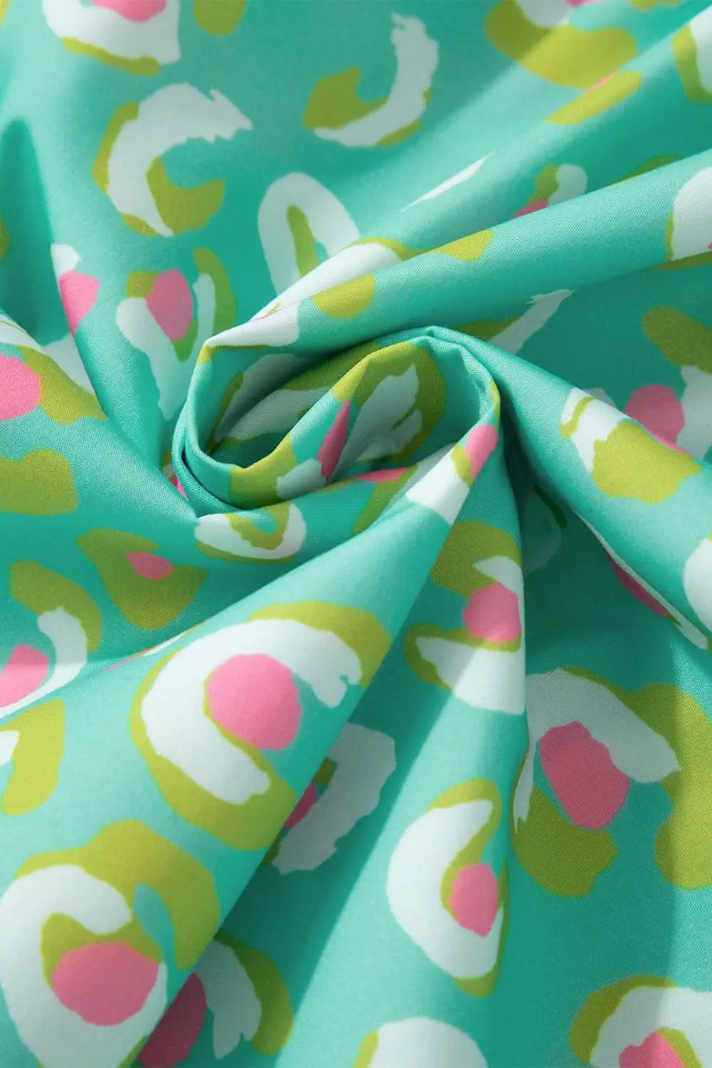 Green Abstract Printed Lace-up Lantern Sleeve Babydoll Blouse - Love Salve 