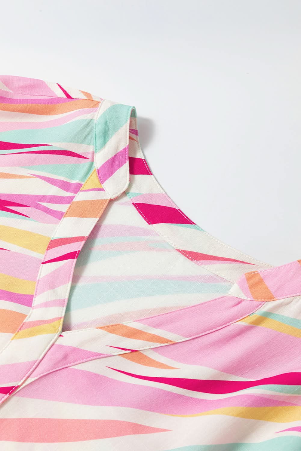 Multicolour Abstract Print High Low Short Sleeve Blouse - Love Salve 