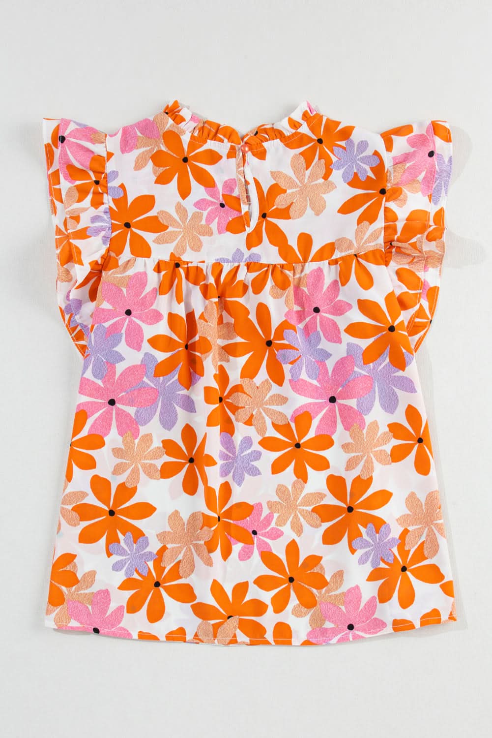 Orange Ruffled Sleeve Smocked Floral Top - Love Salve 