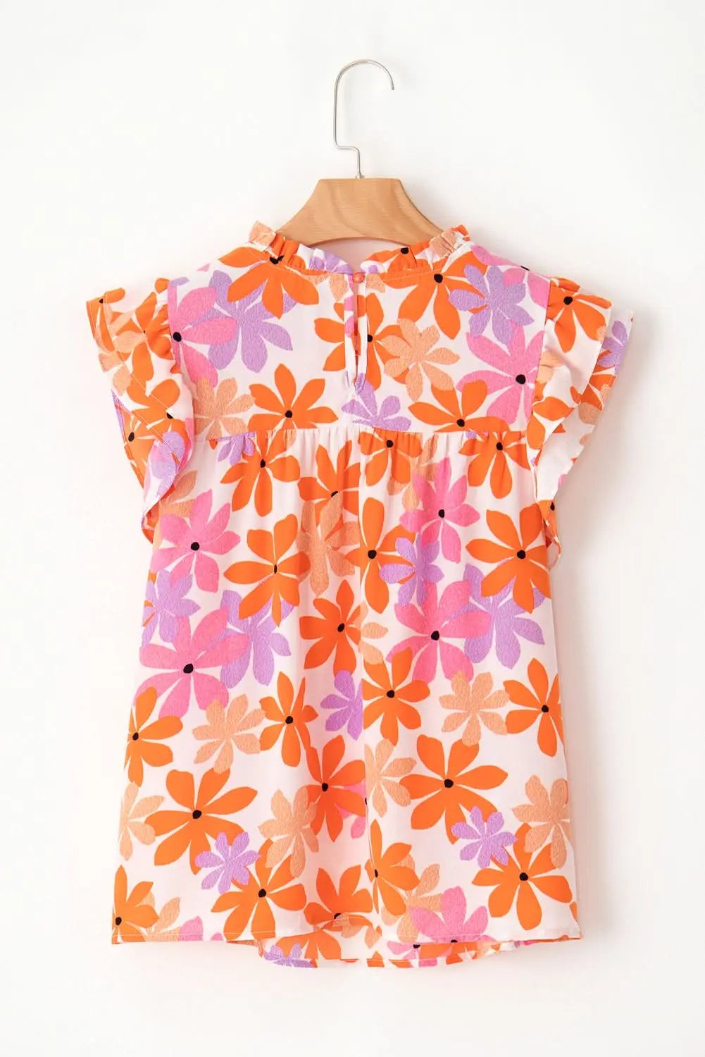 Orange Ruffled Sleeve Smocked Floral Top - Love Salve 