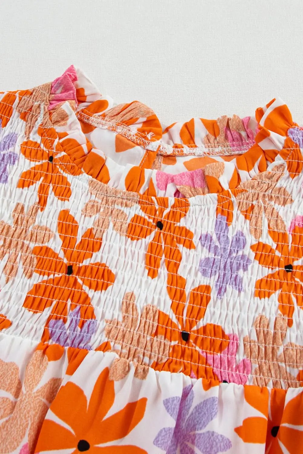 Orange Ruffled Sleeve Smocked Floral Top - Love Salve 