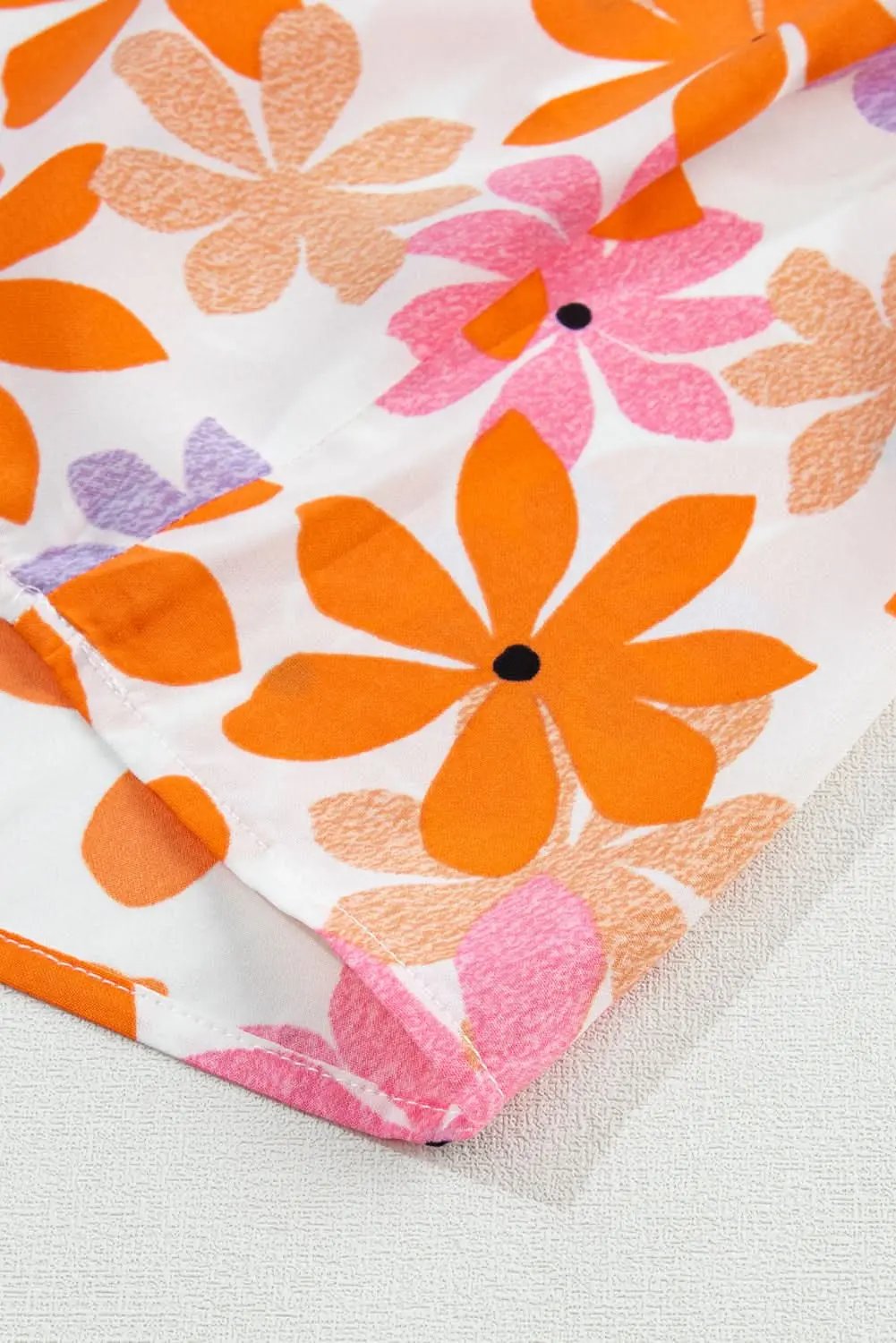 Orange Ruffled Sleeve Smocked Floral Top - Love Salve 