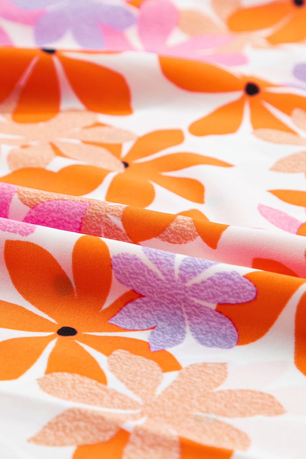 Orange Ruffled Sleeve Smocked Floral Top - Love Salve 