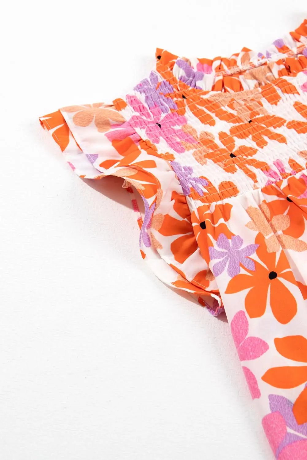 Orange Ruffled Sleeve Smocked Floral Top - Love Salve 