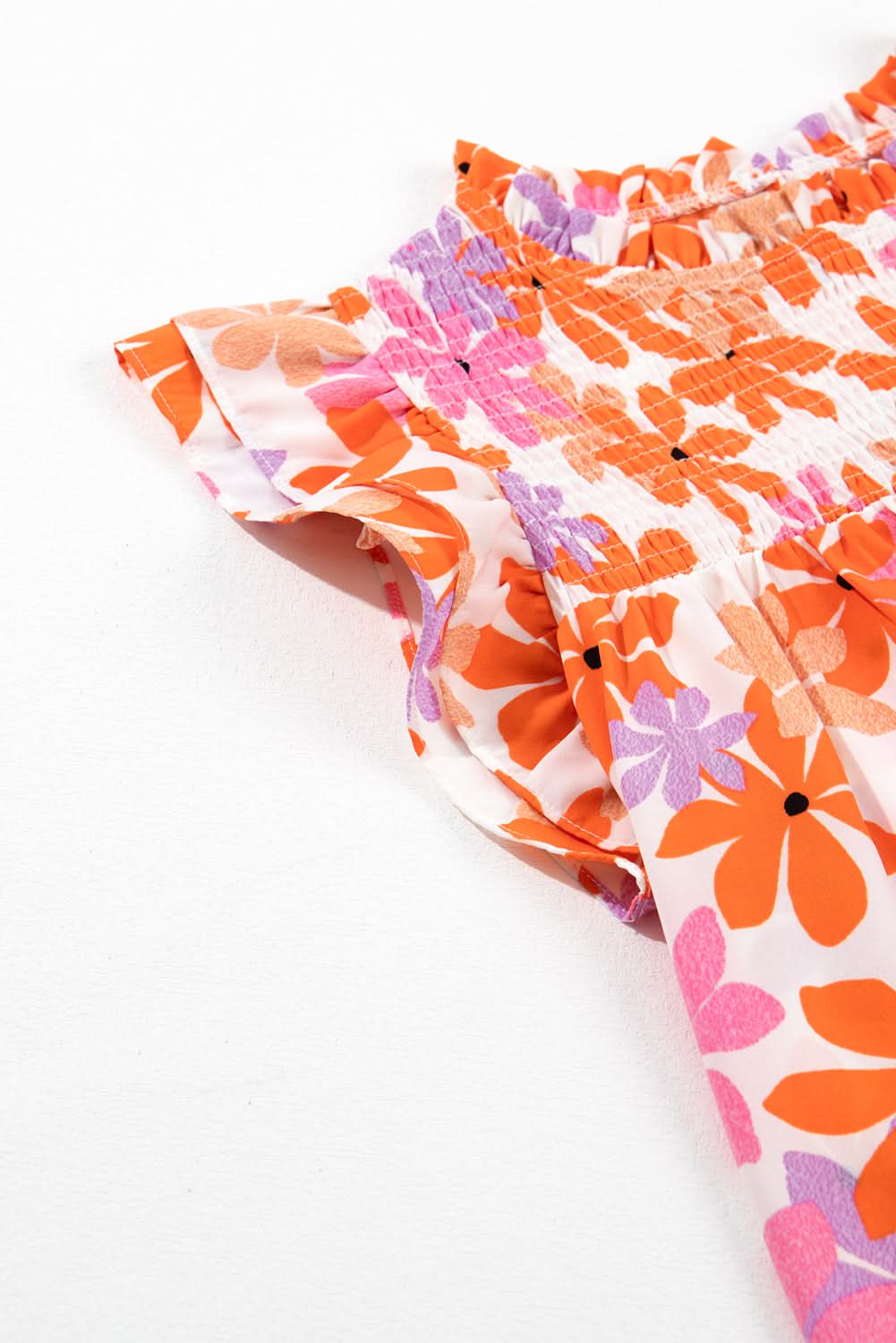 Orange Ruffled Sleeve Smocked Floral Top - Love Salve 