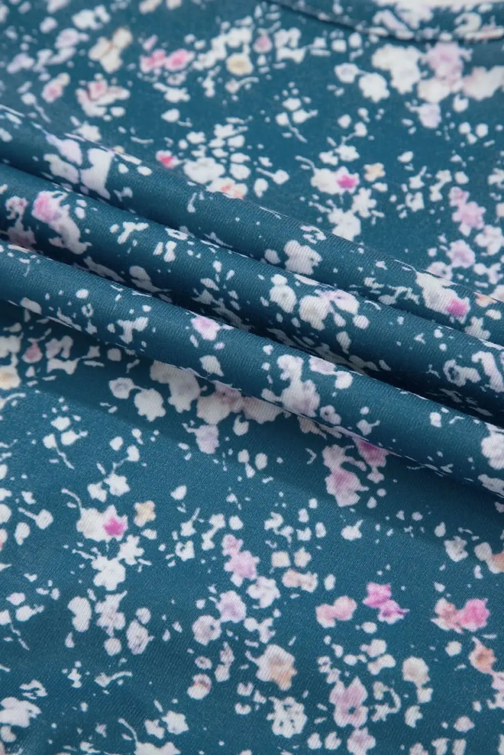 Orange Floral Color Block Ruffled Hem Round Neck Blouse - Love Salve 