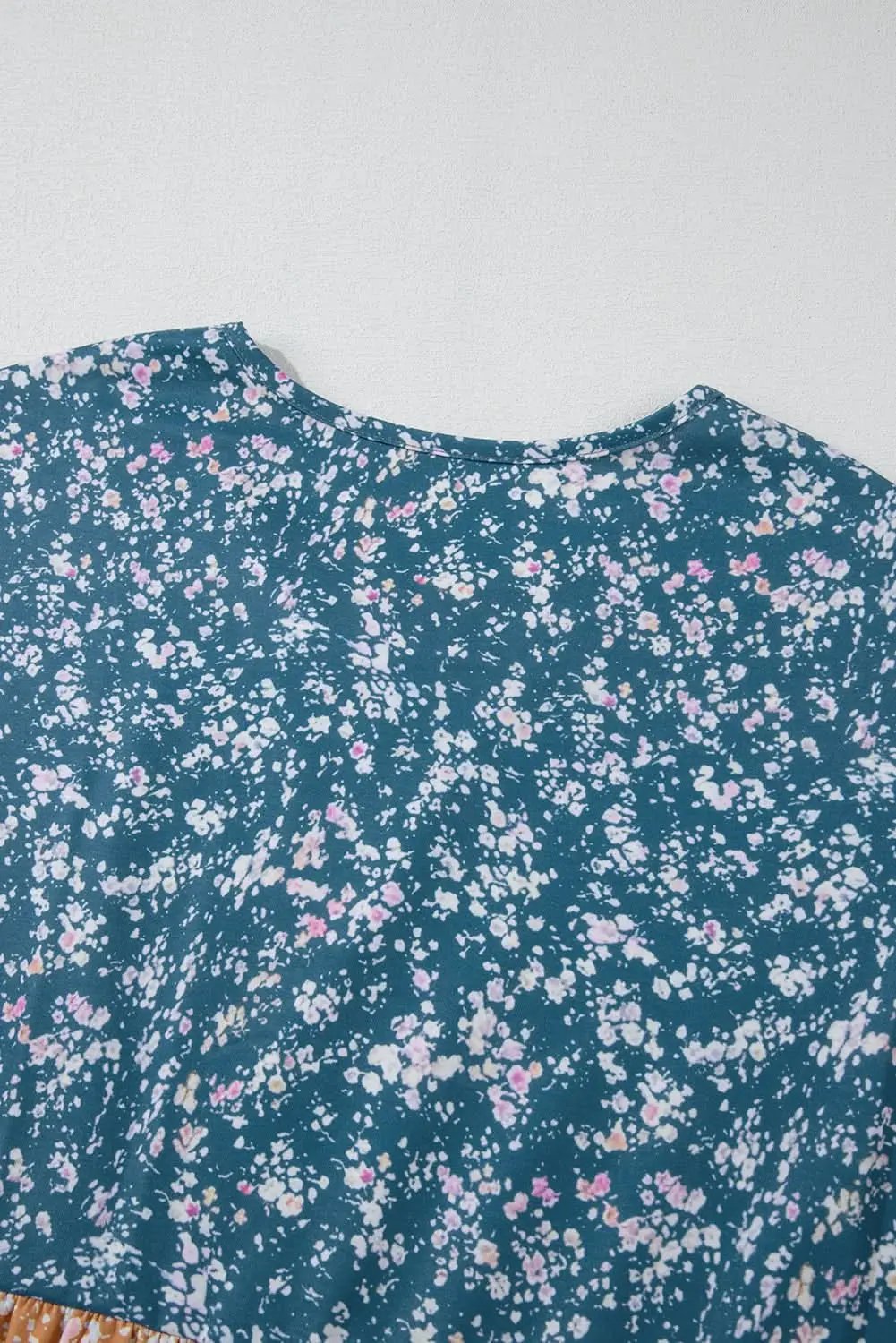 Orange Floral Color Block Ruffled Hem Round Neck Blouse - Love Salve 